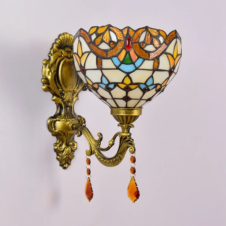 European Baroqu Creative Retro bar Corridor Crystal Wall Lamp Tiffany Stained Glass Restaurant Bedroom Bedside Mirror Lamps