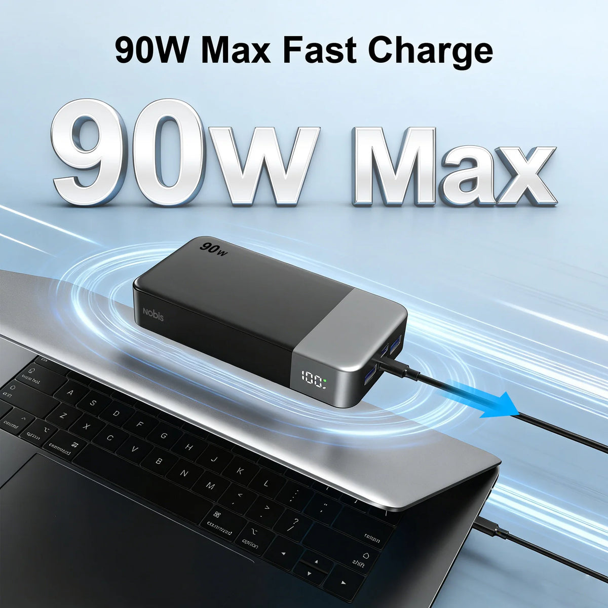 Original JUOVI NOBIS 90W 20000mAh Safety Battery High Capacity Fast Charging LED Display Dual USB-C/USB-A Portable UL Power Bank