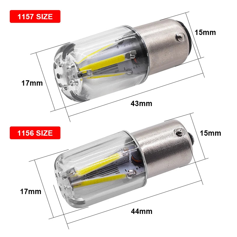 2pcs 1156 P21W BA15S 1157 BAY15D COB LED Filament Chip Car Brake Lights Auto Reverse Bulb Parking Lamp 12V Red White Yellow COB