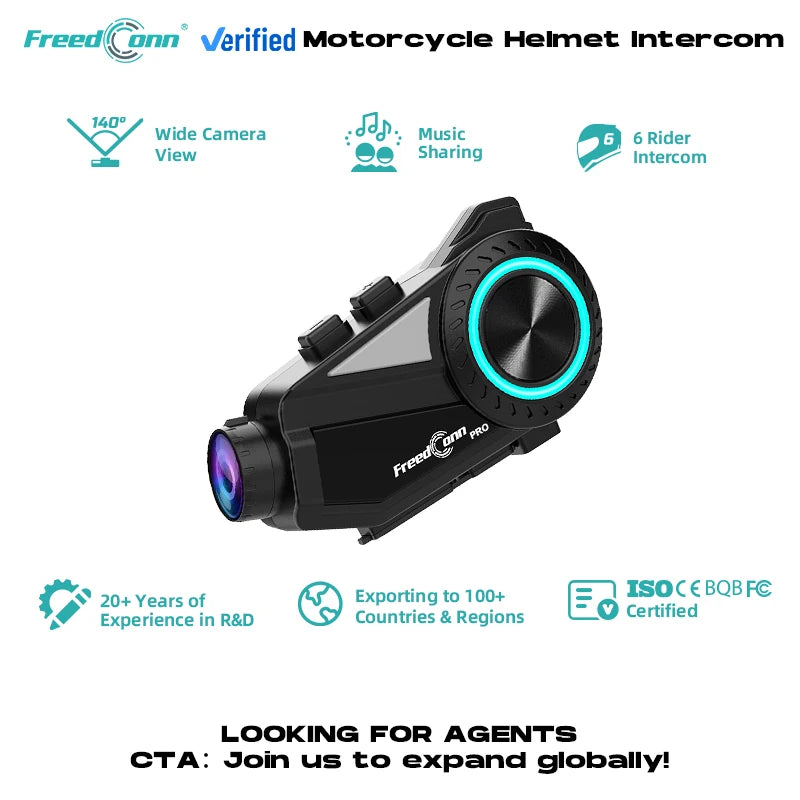 Wholesale FreedConn R3 Pro V2 2K Pixel Video Recorder Wireless Helmet Cam with FM Radio Intercomunicador Para Motocicleta