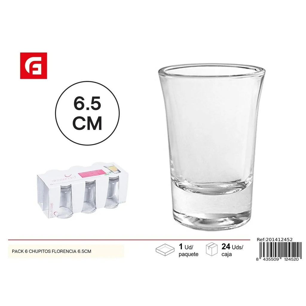 Set of 6 Florence Shot Glasses, 6.5 cm - Glass Cups for Liquors