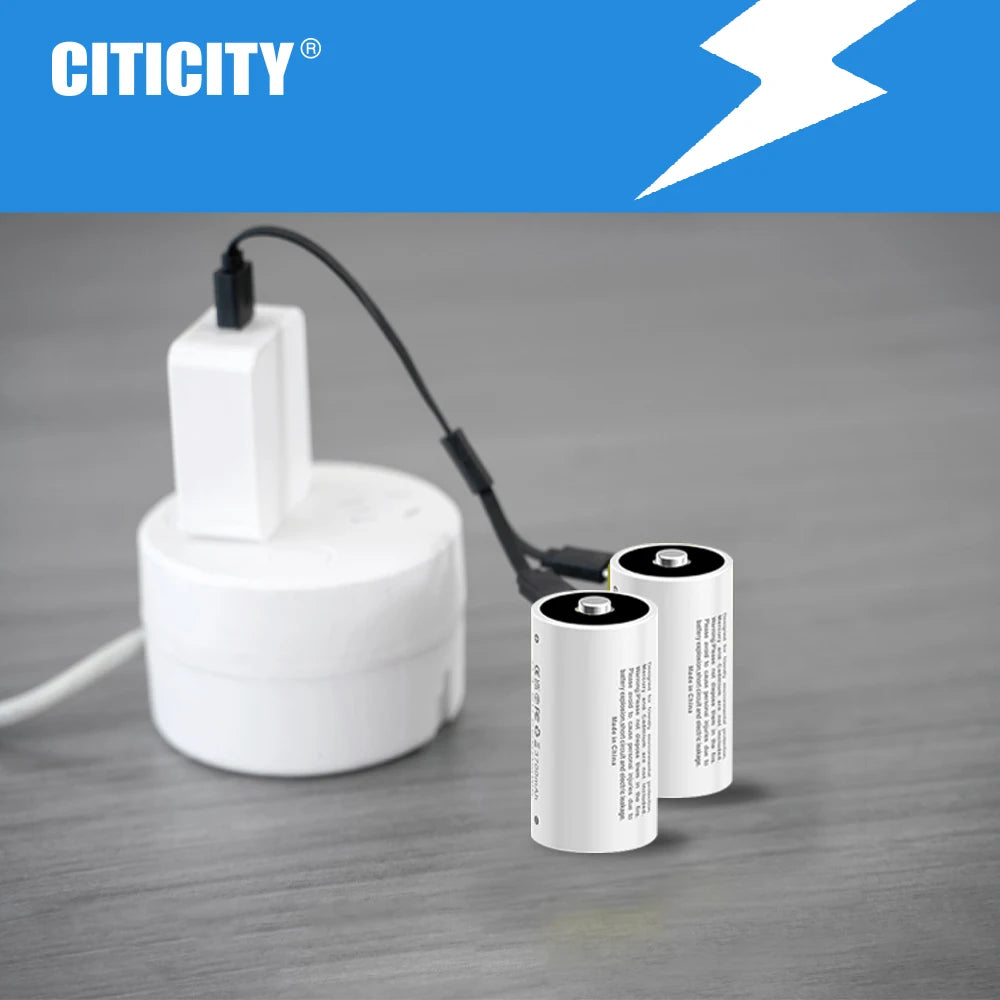 CITICITY Rechargeable C Cylindrical Lithium Ion Battery 1.5V 3000mAh USB Charger Included 3.5H Fast Charge 1200+ Cycles