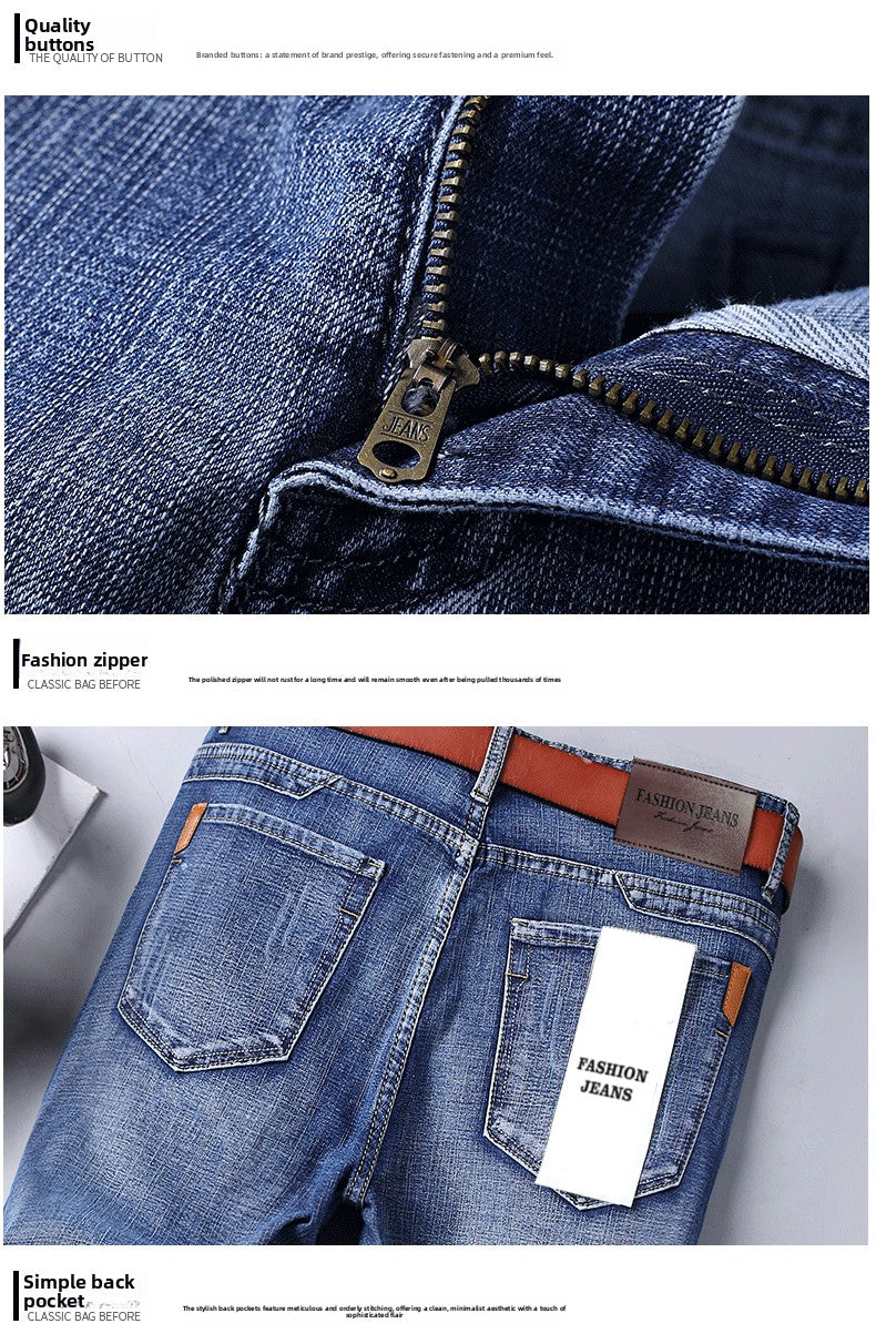 2026 New Spring Autumn Men Classic Jeans Business Fashion Straight Regular Blue Stretch Denim Trousers Men's Smart Jeans