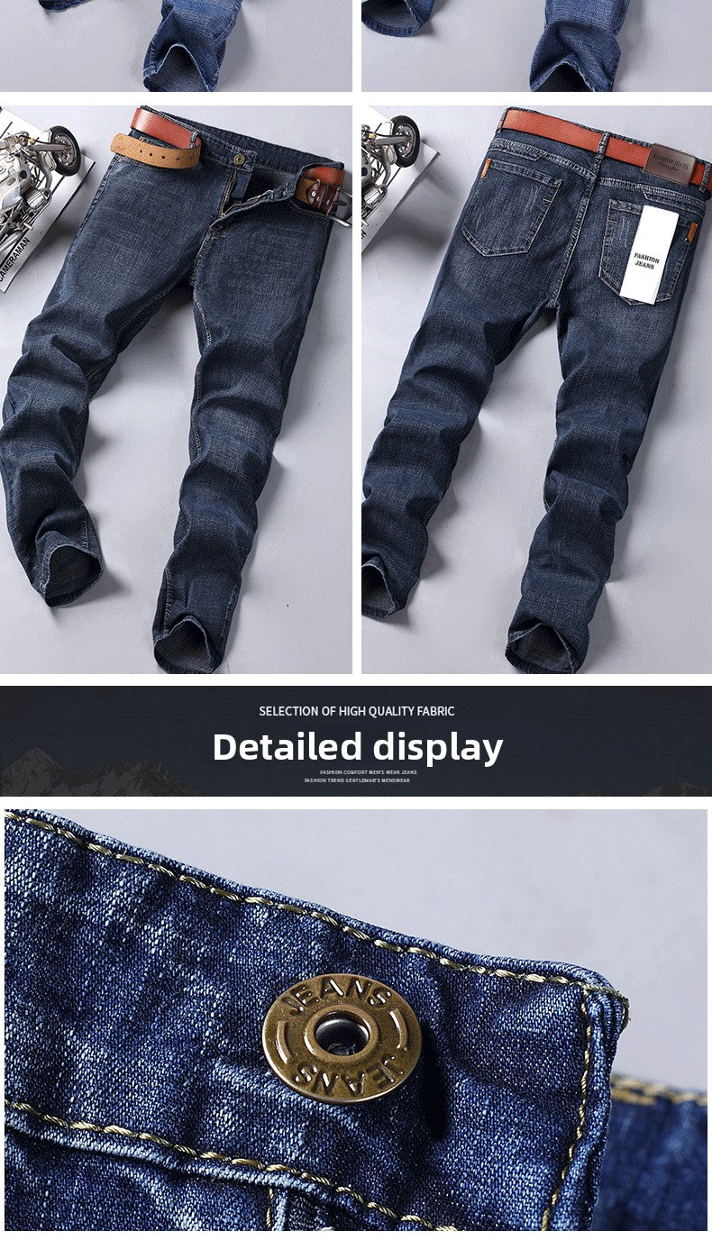 2026 New Spring Autumn Men Classic Jeans Business Fashion Straight Regular Blue Stretch Denim Trousers Men's Smart Jeans