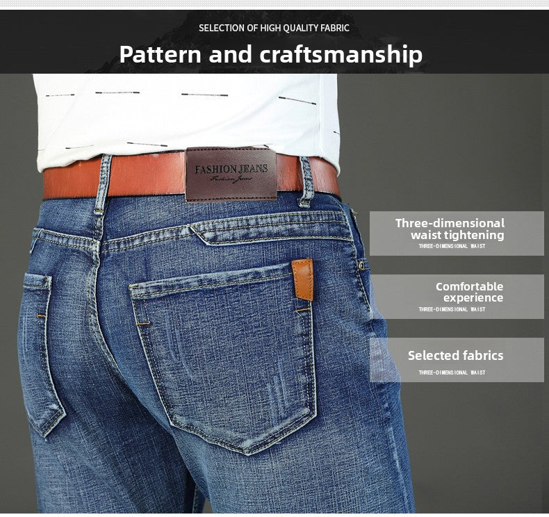 2026 New Spring Autumn Men Classic Jeans Business Fashion Straight Regular Blue Stretch Denim Trousers Men's Smart Jeans