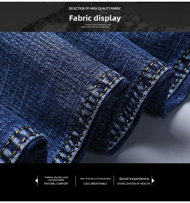 2026 New Spring Autumn Men Classic Jeans Business Fashion Straight Regular Blue Stretch Denim Trousers Men's Smart Jeans