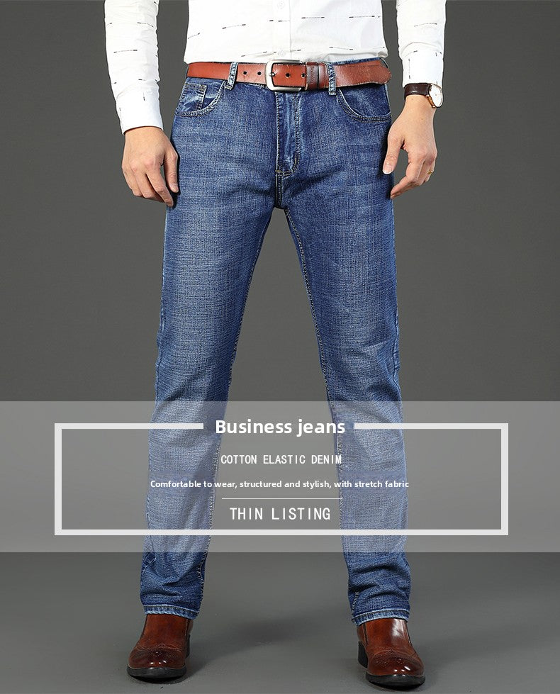 2026 New Spring Autumn Men Classic Jeans Business Fashion Straight Regular Blue Stretch Denim Trousers Men's Smart Jeans