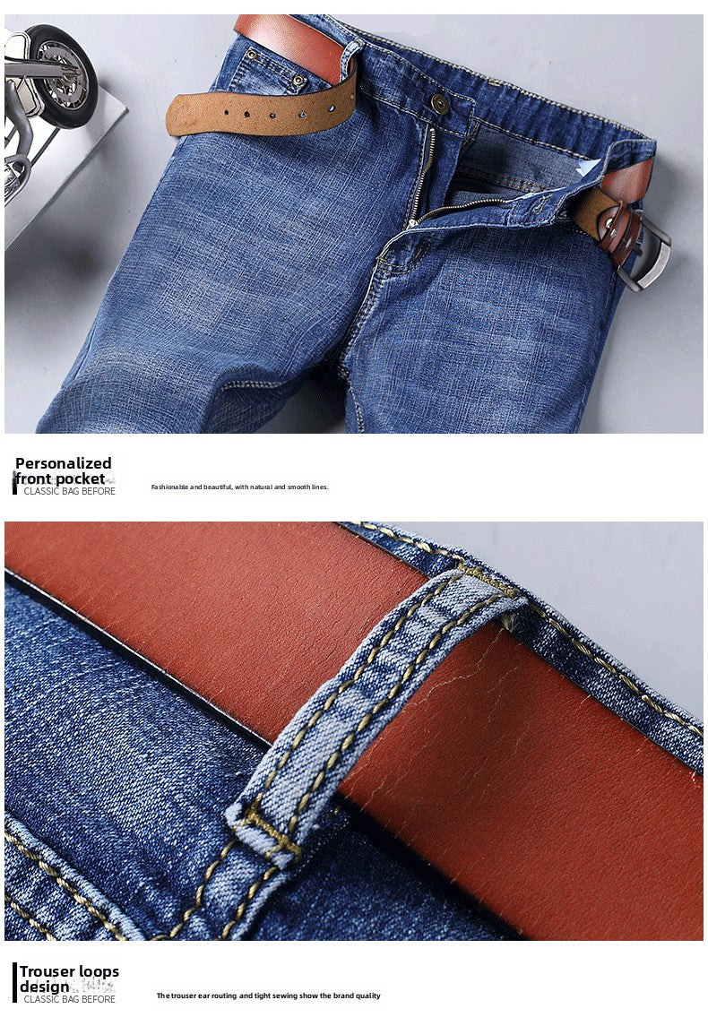 2026 New Spring Autumn Men Classic Jeans Business Fashion Straight Regular Blue Stretch Denim Trousers Men's Smart Jeans