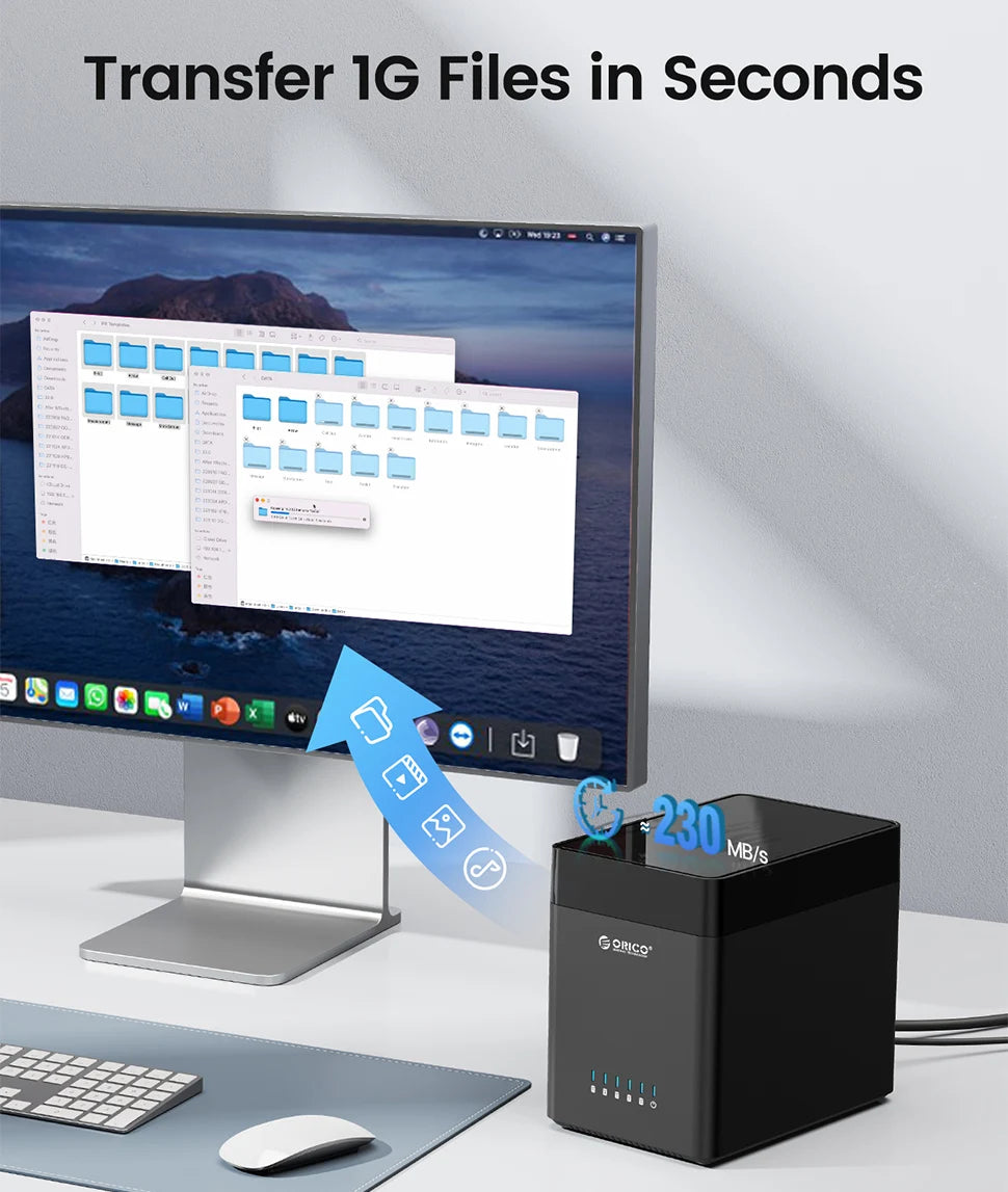 ORICO 5 Bay 3.5" SATA Hard Drive Enclosure HDD Docking Station USB 3.0 Type C External HD Case 90TB Storage Expansion 12V/6.5A