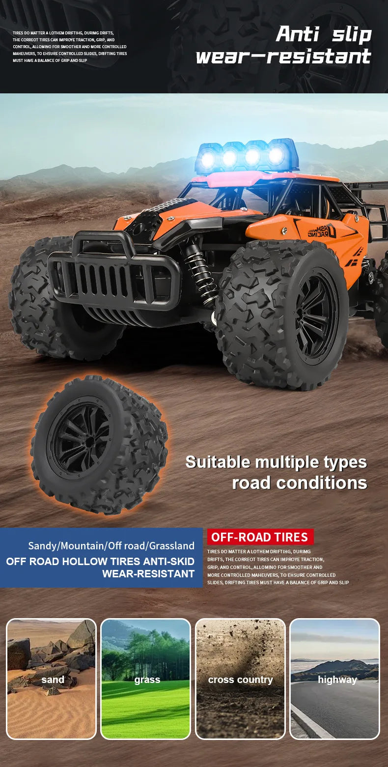 Oike Remote Control Car RC Drift Racing Vehicle Off Road Alloy 2.4G Radio High-Speed Trucks With LED Light Climbing Gift Kid Toy