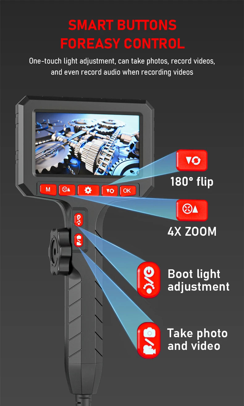 5Inch Borescope, Two-Way Rotary 360° Industrial 3.9mm Camera for Automotive Repair, Plumbing Inspection