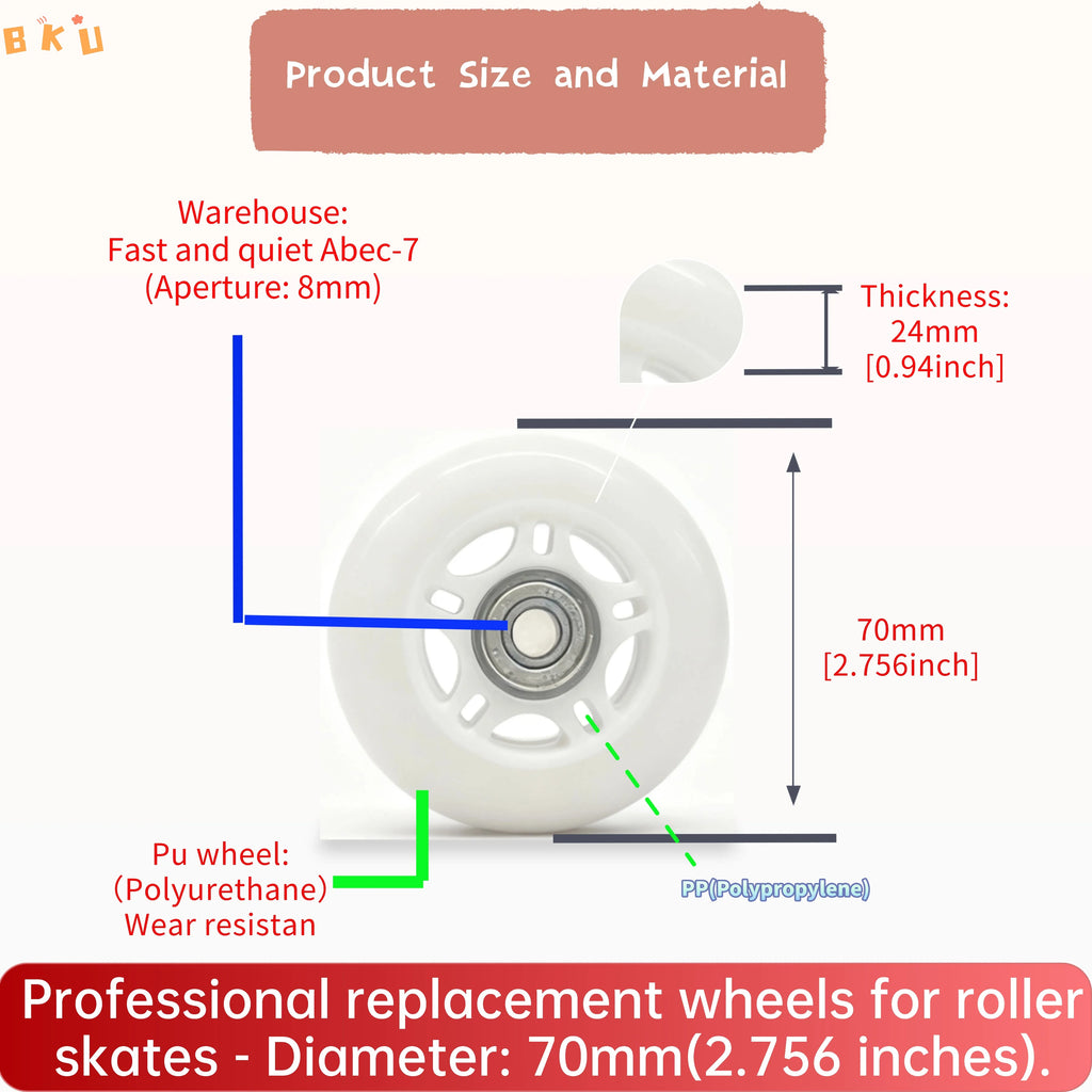 8-Pack Full Set Roller Skate Replacement 70mm Wheels, High-Speed Abec-7 608 Bearing Wheels for Skateboard/Scooter/Luggage