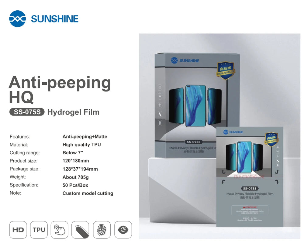 Sunshine Flexible Hydrogel Film SS-057 SS-057A SS-890C Cutting Machine SS-075S TPU Privacy Screen Protective Film With QR CODE