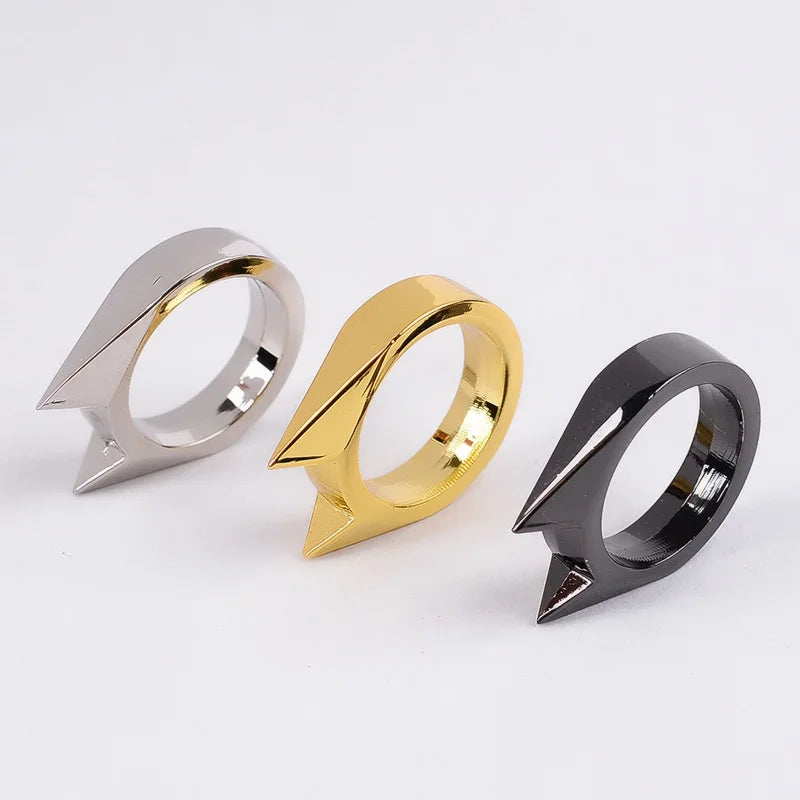 Cat Ear Shape Ring - Unisex Window Breaker Rings, Safety Spike Rings, Small Anti-Wolf Rings, Punk-Style Zinc Alloy Jewelry 3pcs