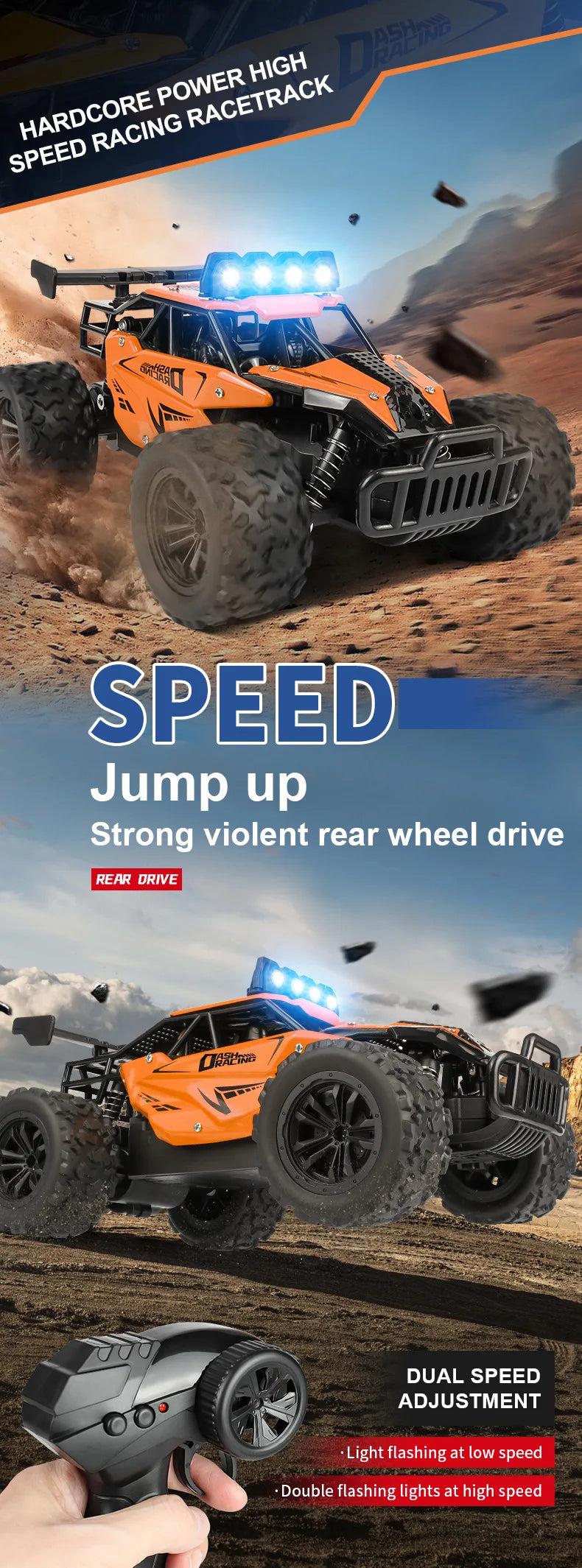 Oike Remote Control Car RC Drift Racing Vehicle Off Road Alloy 2.4G Radio High-Speed Trucks With LED Light Climbing Gift Kid Toy