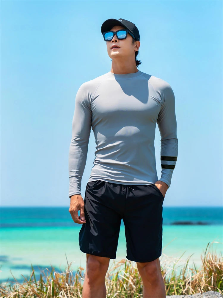 SAILBEE Men UV Protect Swimwear Long Sleeve Swimsuit Mens Rashguard Surfing Rash Guard Surf Shirt For Swimming Sail Drop Ship