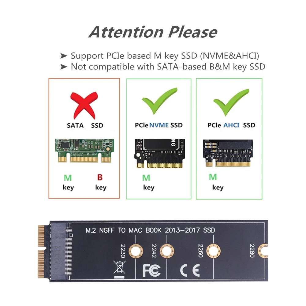 M.2 NVME SSD Convert Adapter Card for MacBook Air Pro Retina 2013-2017 NVME/AHCI SSD For A1465 A1466 A1398 A1502 Upgraded Kit