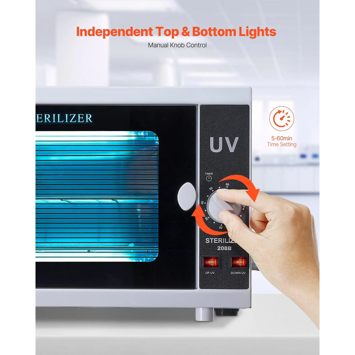 12L Large Capacity Nail Tool Cleaning Machine Knob Control Countertop UV Sterilization Cabinet Tempered Glass Door Timer Setting