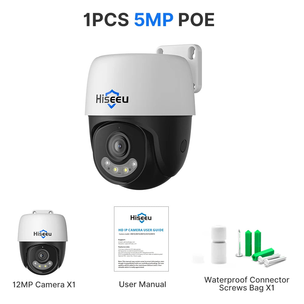 Hiseeu 5MP 4K 8MP POE PTZ IP Camera Night Vision Waterproof Security Video IP Camara Onvif Security CCTV Camera H.265