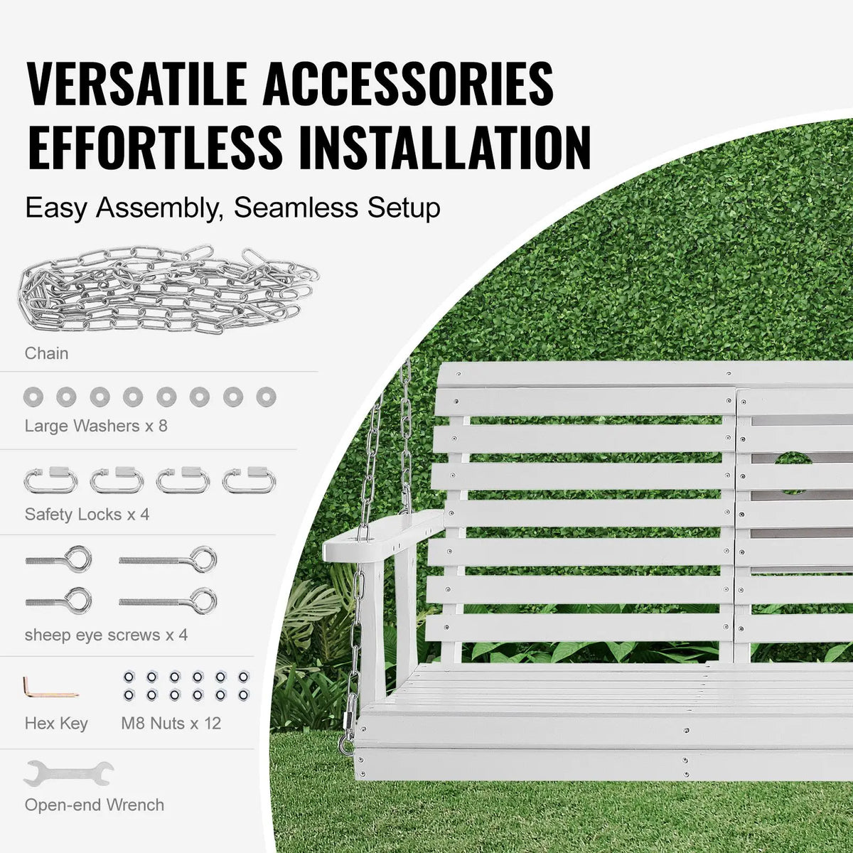 Upgraded 5 ft Wooden Porch Swing Heavy Duty Patio Bench Swing with 880 Lbs Load Capacity for Courtyard Garden for Indoor Use