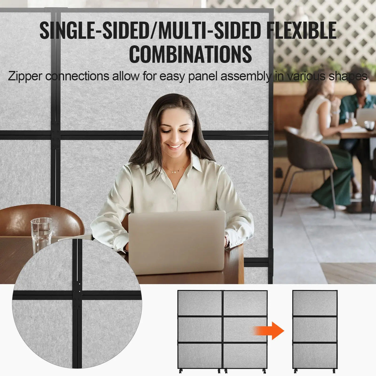 2-Panel Freestanding Office Divider Wall Partition Fireproof Privacy Divider to Reduce Noise Office Partition