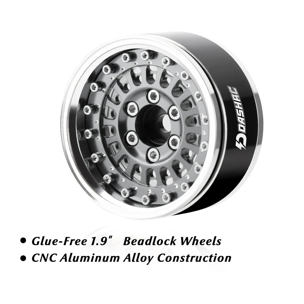 DashRC 1.9" Beadlock Wheels Aluminum Negative Offset Rims 4PCS for 1/10 RC Crawler SCX10 TRX4 TRX6 RC4WD D90