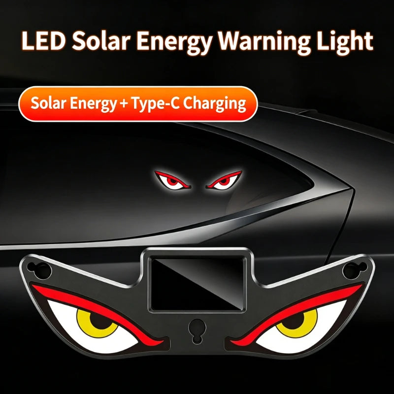 1Pc LED Dynamic Expression Neon Light, Car Solar Devil Eye Light, Rear Window Anti-Rear-End Warning Light
