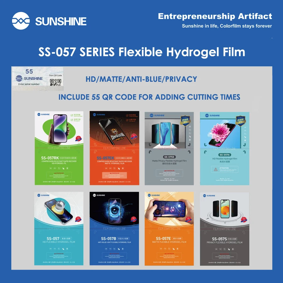 Sunshine Flexible Hydrogel Film SS-057 SS-057A SS-890C Cutting Machine SS-075S TPU Privacy Screen Protective Film With QR CODE