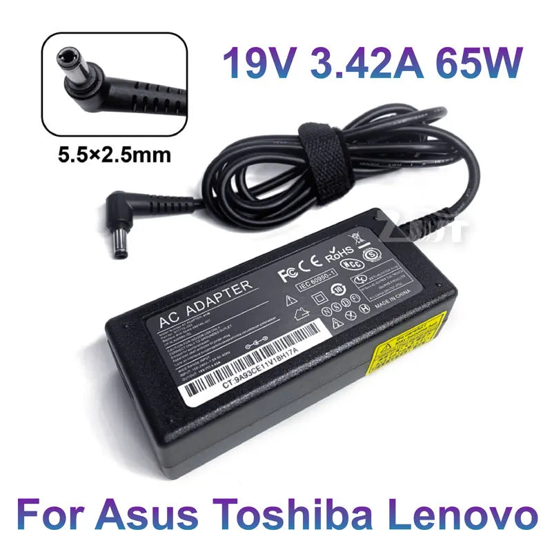 19V 3.42A 65W 5.5x2.5mm AC Laptop Adapter Charger For ASUS ACER Toshiba LITEON Delta Gateway Fujitsu Lenovo IBM Power Supply