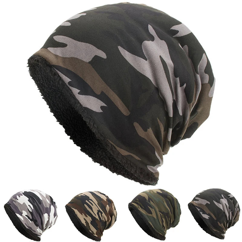 Outdoor Warm Cap Balaclava For Women/Men Camouflage Cotton Cap Plus Velvet Hat Warm For Autumn Winter Skiing Bike Accessories