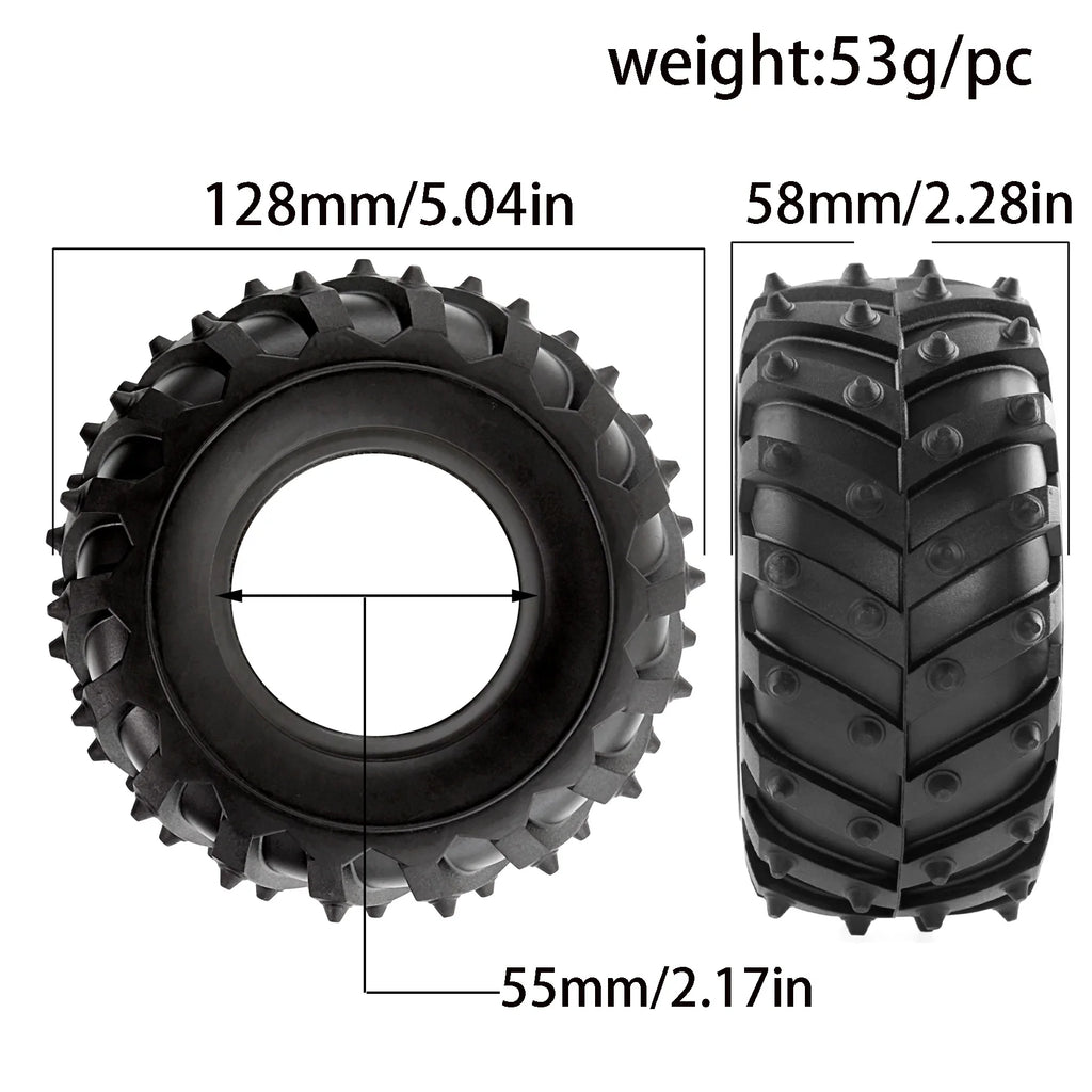2.2 Inch High Grip Tires for 1/10 RC Crawler, 128mm Rubber Wheels for Axial SCX10 TRX4, Upgrade Climbing Performance