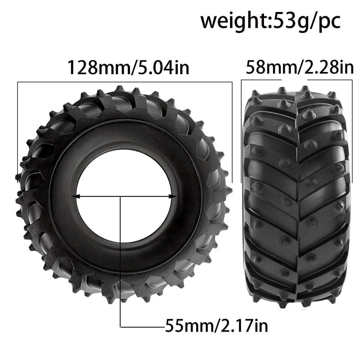 2.2 Inch High Grip Tires for 1/10 RC Crawler, 128mm Rubber Wheels for Axial SCX10 TRX4, Upgrade Climbing Performance