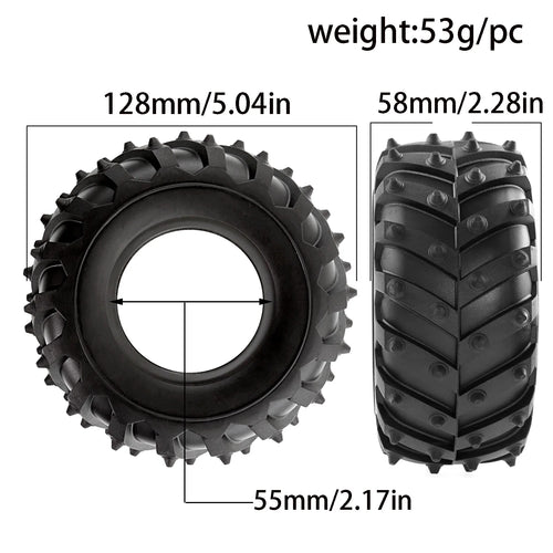2.2 Inch High Grip Tires for 1/10 RC Crawler, 128mm Rubber Wheels for Axial SCX10 TRX4, Upgrade Climbing Performance