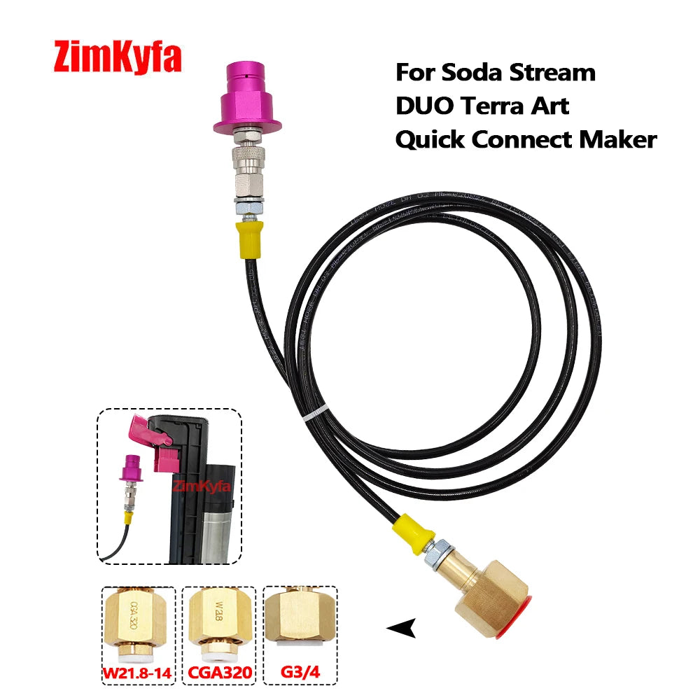External CO2 Source Tank Hose Adapter Adaptor for Sodastream Soda Water Machine Replace 60L Quick Connect Pink Cylinder