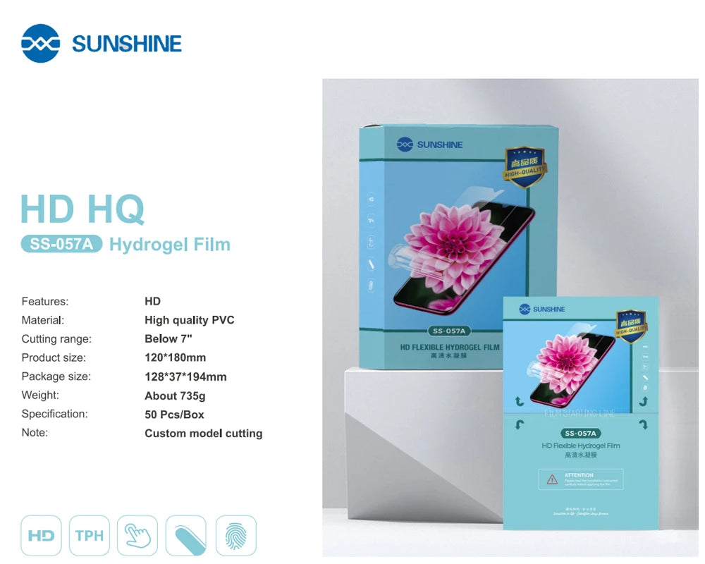 Sunshine Flexible Hydrogel Film SS-057 SS-057A SS-890C Cutting Machine SS-075S TPU Privacy Screen Protective Film With QR CODE