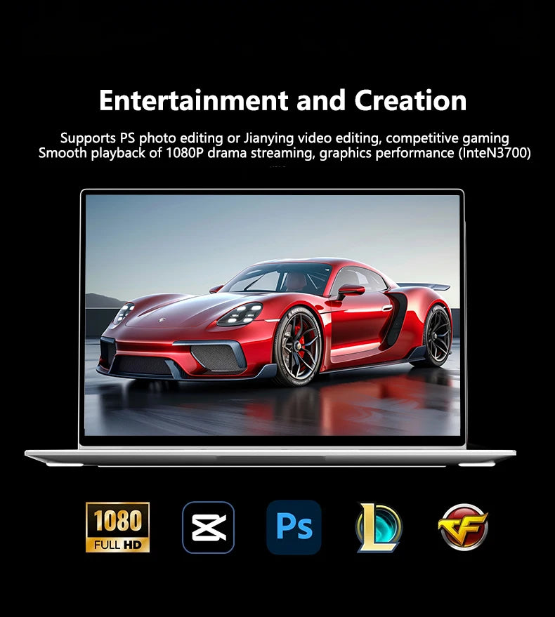 LENO 14.1"Ultra Slim Laptop Windows11 16GB 2TB SSD Gamer Notebook Intel 4405U 1920*1080 Display Office Study Gaming Computer PC