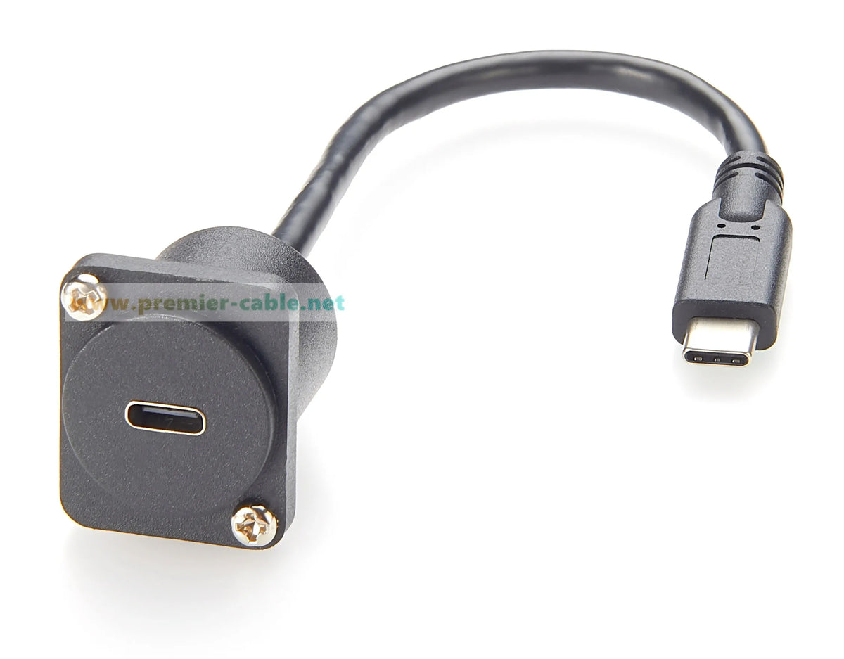 D-Type USB 3.1 C Male to Female Extension Cable Flange Chassis Panel Mount Bulkhead USB Type C Adapter 10Gbps Data Transfer