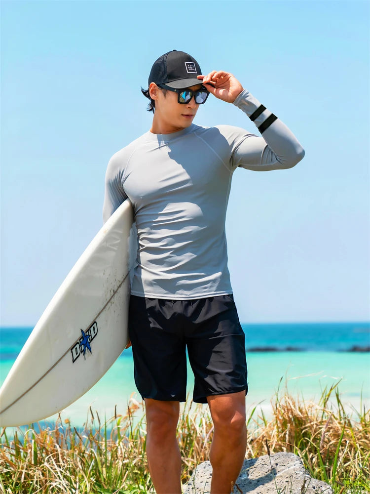 SAILBEE Men UV Protect Swimwear Long Sleeve Swimsuit Mens Rashguard Surfing Rash Guard Surf Shirt For Swimming Sail Drop Ship