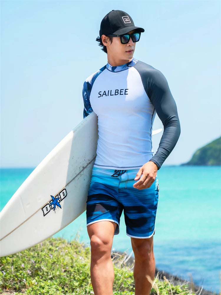 SAILBEE Men UV Protect Swimwear Long Sleeve Swimsuit Mens Rashguard Surfing Rash Guard Surf Shirt For Swimming Sail Drop Ship
