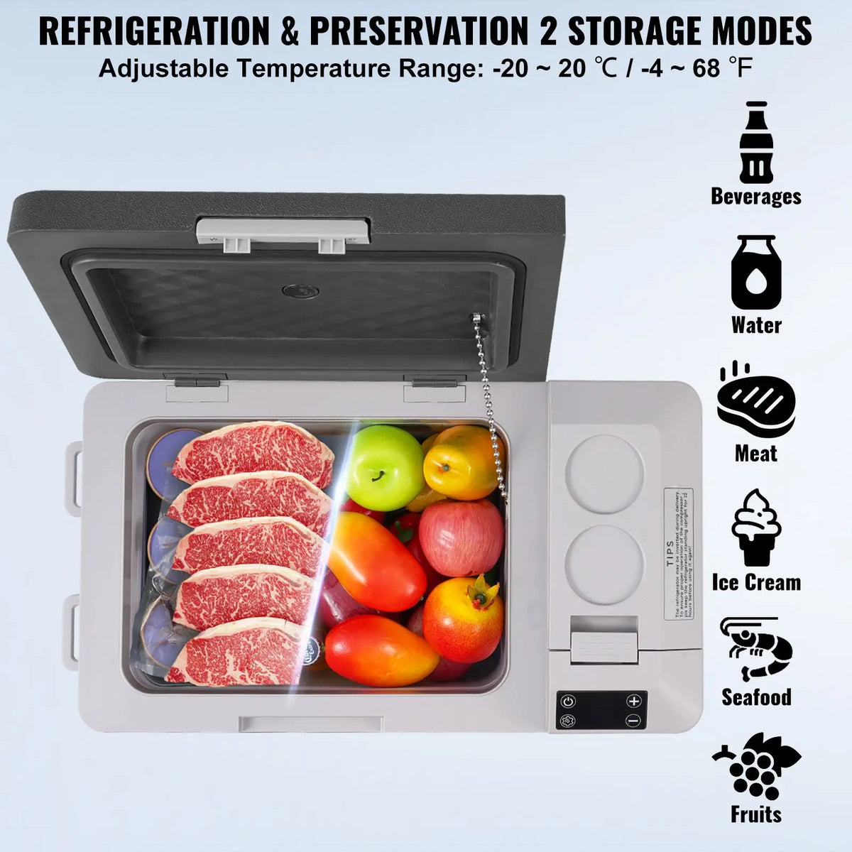 "12V Portable Car Fridge Freezer 25L/26.4QT EU Plug EU Type Adjustable Temp"
