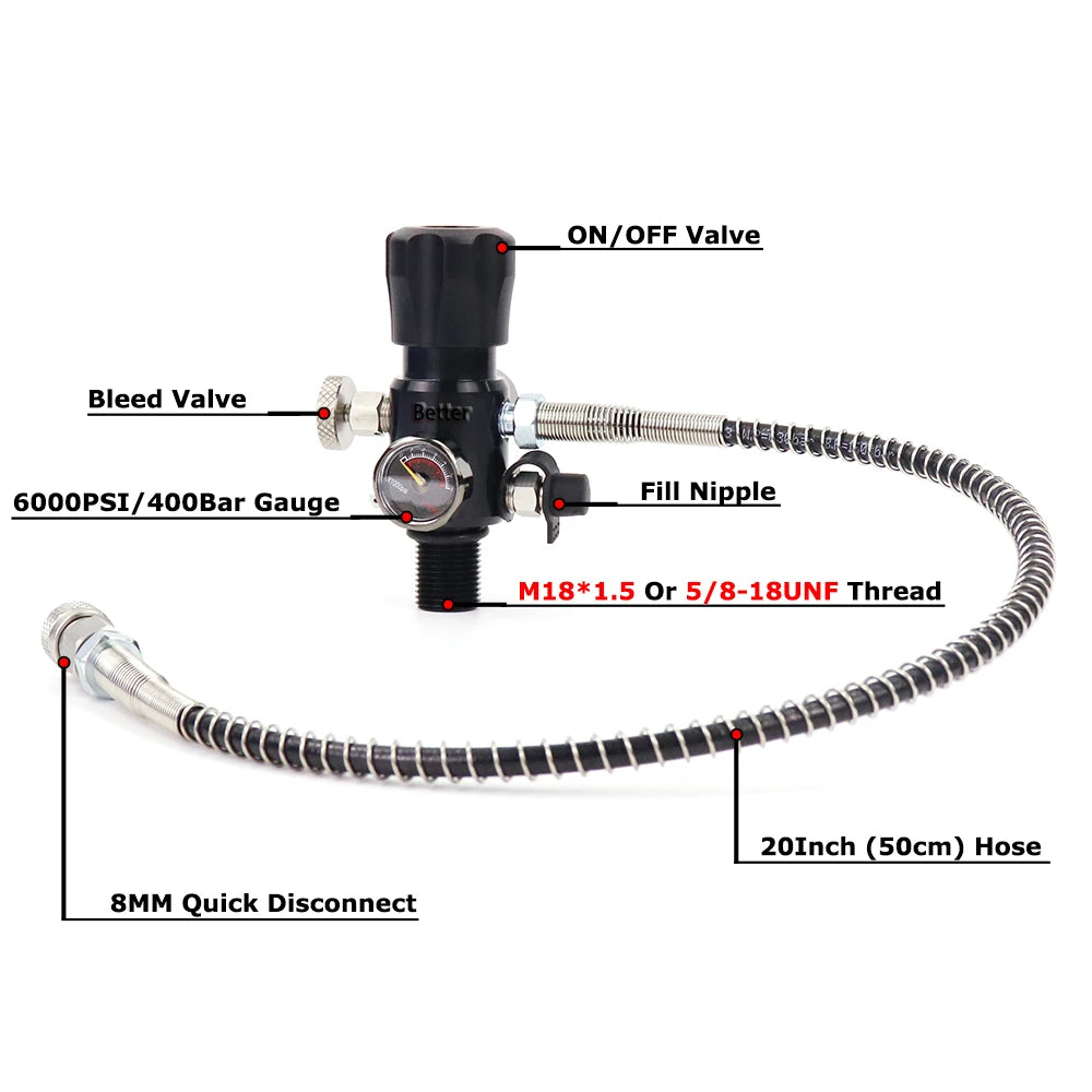 High Pressure Air Tank Charging Valve 300Bar Filling Station Cylinder Refill Adapter With M18x1.5 Or 5/8-18UNF Thread