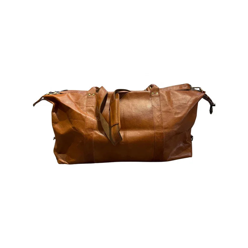 Vintage Real Goat Leather Travel Luggage Duffle Bag Stylish Weekender Duffel Bag with Zipper Closure