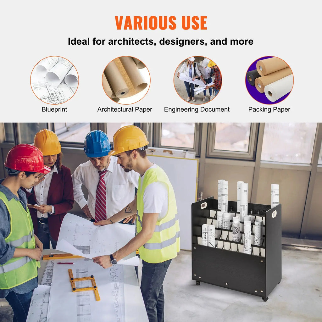 Blueprint Storage Rack 50 Slots Mobile Wooden Roll File Organizer Cart Construction Plan Map Po Magazine Rack Organizer