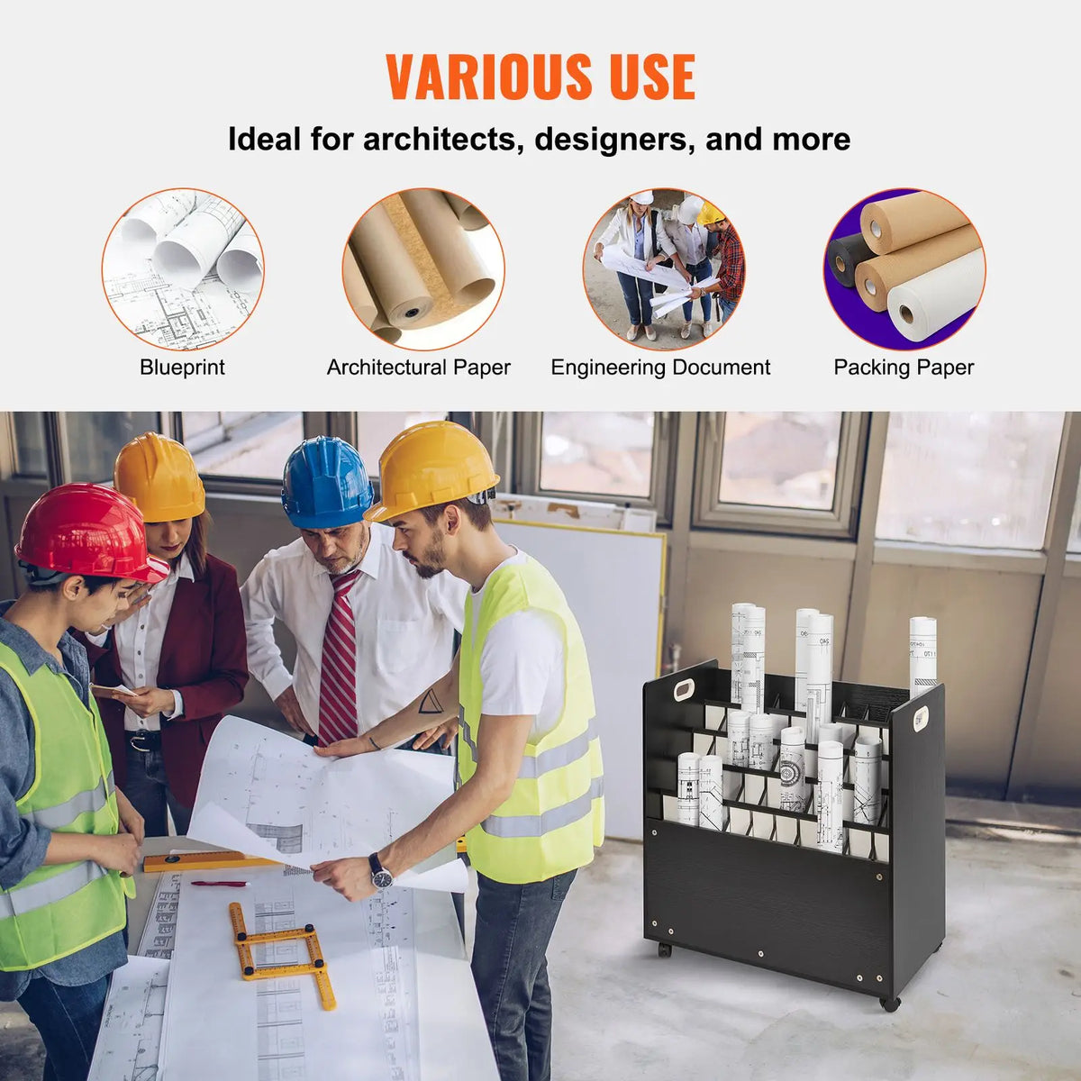 Blueprint Storage Rack 50 Slots Mobile Wooden Roll File Organizer Cart Construction Plan Map Po Magazine Rack Organizer