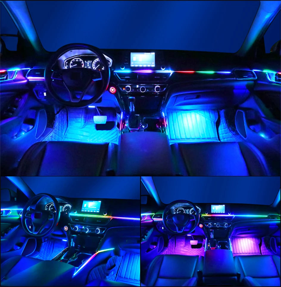 Newest Car LED Dual Zone Hidden Ambient Light Smoke Matt Black Acrylic Strip Symphony Interior Decoration Atmosphere Light Kits
