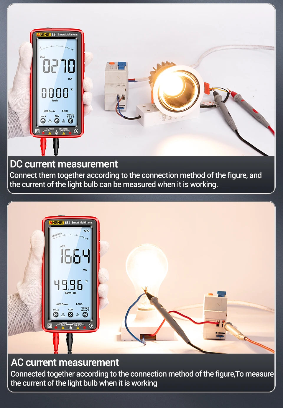 ANENG 681 Smart Digital Multimeter Rechargable AC/DC Voltage Non-contact Voltage Tester Meter LCD Screen Current Tester Tools
