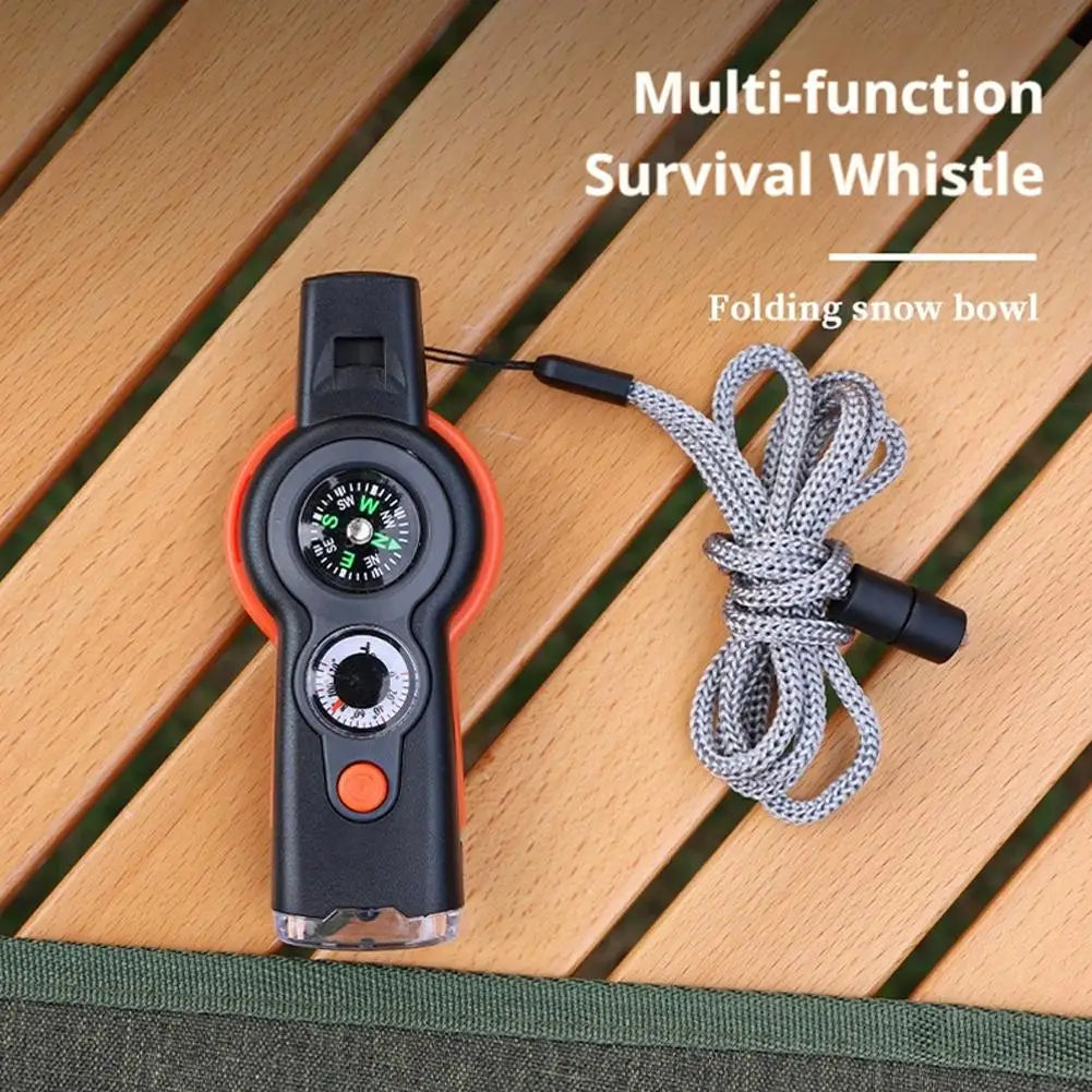 7in1 Emergency Survival Function Whistle Outdoor Multifunctional Survival Whistle with Lanyard Compass Flashlight Camping Hike ﻿