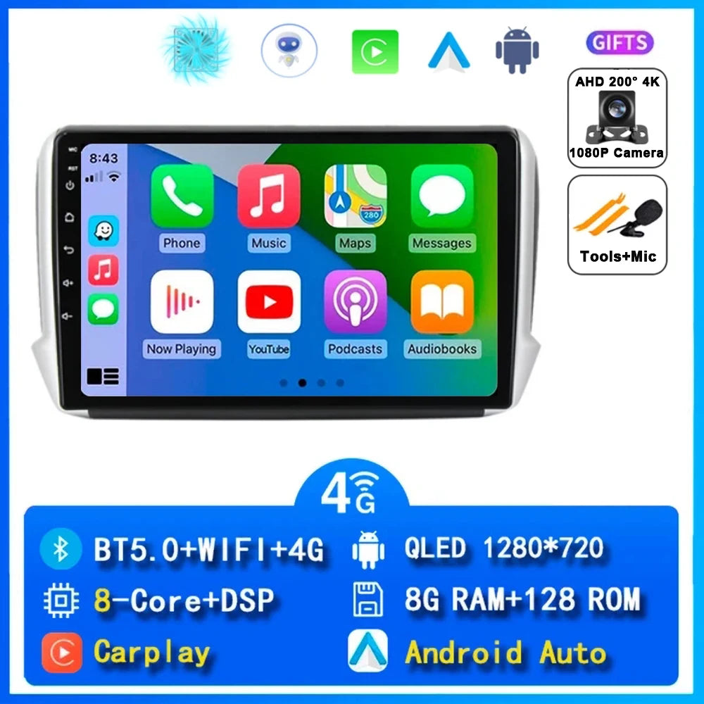 Android 16 Navigation Multimedia Player For Peugeot 2008 208 Series 2012 2013 2014 - 2018 Carplay Auto Stereo BT video Car radio