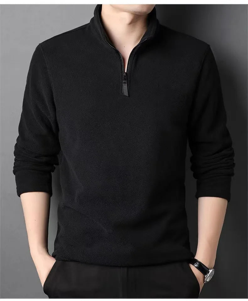 Autumn Winter New Warm Polo Shirts Men's Lamb Wool Sweatshirt Standing Neck Half Zip Long Sleeve Fashion Versatile Men Tees Tops