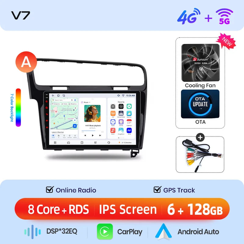 Junsun AI 4G LTE Wireless CarPlay Android Auto Car Radio For VW Volkswagen Golf 7 2013 2014 2015-2017 GPS Navi BT DSP RDS FM